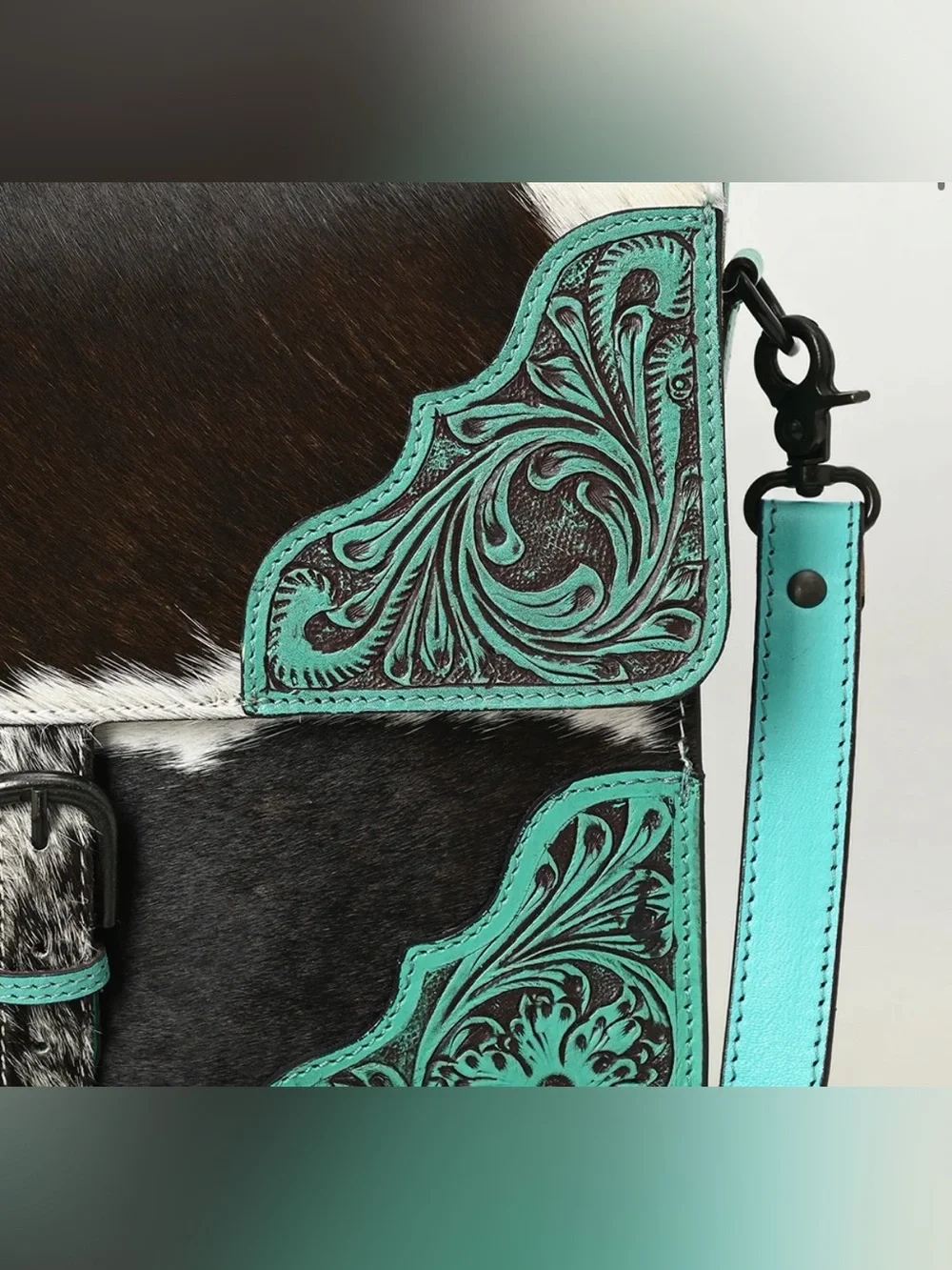 Western Bag Turquoise Tooled Leather & Cowhide Crossbody Bag